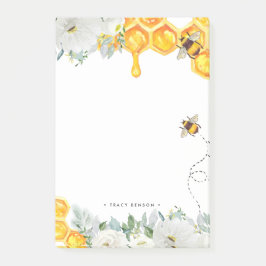 Notas Post-it® Abeja Bumble Monograma Personalizado Panal Floral