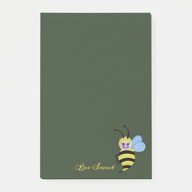 Notas Post-it® Abeja Cuidada De Acuarela Con Sonrisa Feliz (Anverso)