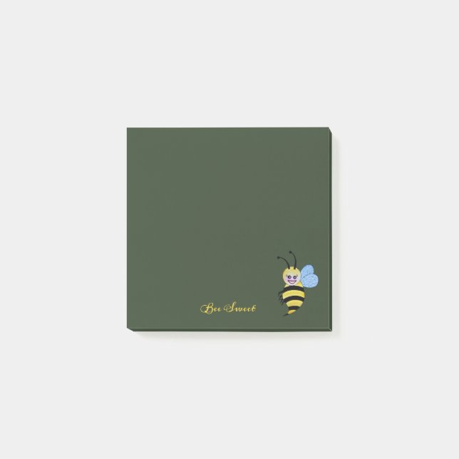 Notas Post-it® Abeja Cuidada De Acuarela Con Sonrisa Feliz (Anverso)