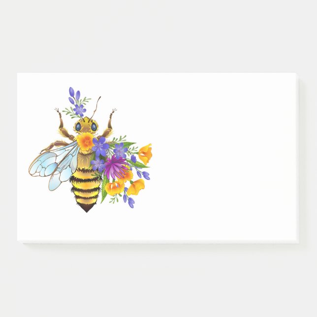 Notas Post-it® Abeja de flor con plantas silvestres (Anverso)