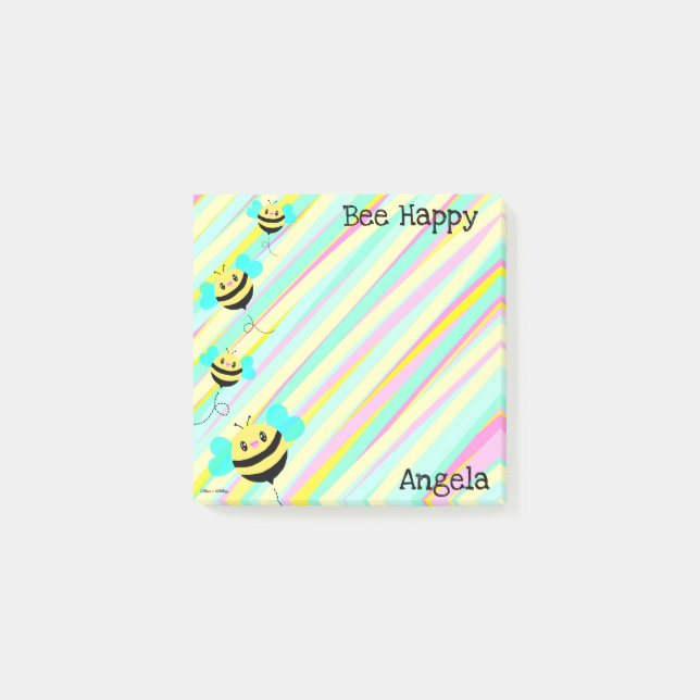 Notas Post-it® Abeja feliz personalizada (Anverso)