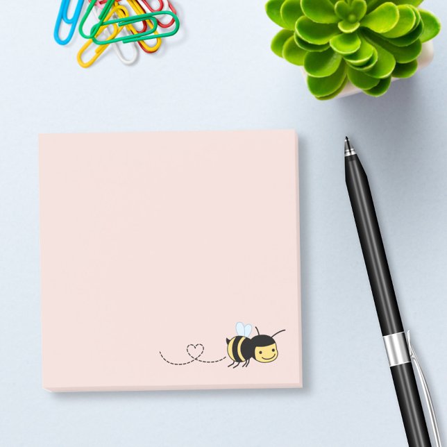 Notas Post-it® Abeja feliz zumbando por el rosa (Subido por el creador)