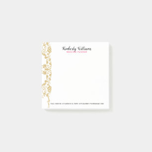 Notas Post-it® Acento de encaje floral de Purpurina dorado