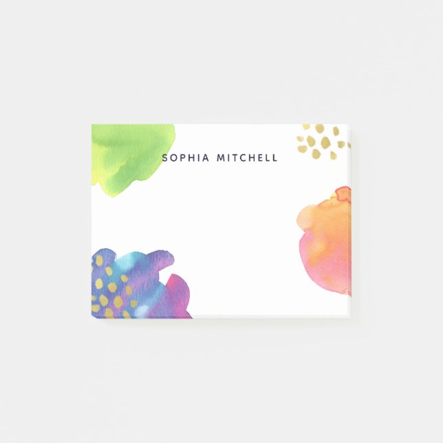 Notas Post-it® Acuarela abstracta colorida con oro (Anverso)