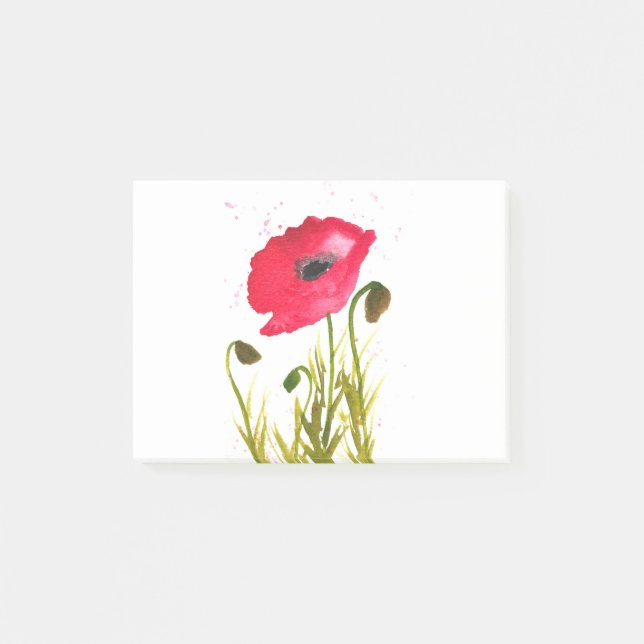 Notas Post-it® Acuarela amapolas rojas flores chic rústico (Anverso)