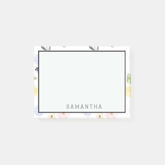 Notas Post-it® Acuarela amarilla rosada floral (Anverso)