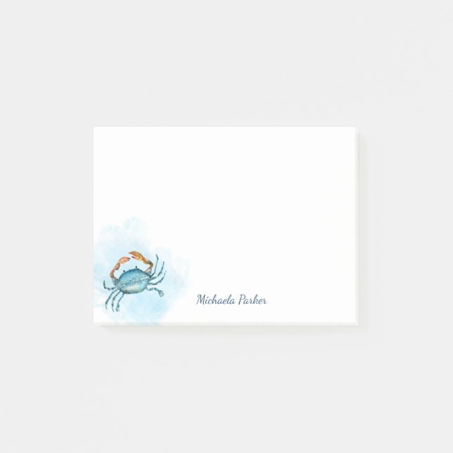 Notas Post-it® Acuarela azul cangrejo océano personalizado (Anverso)