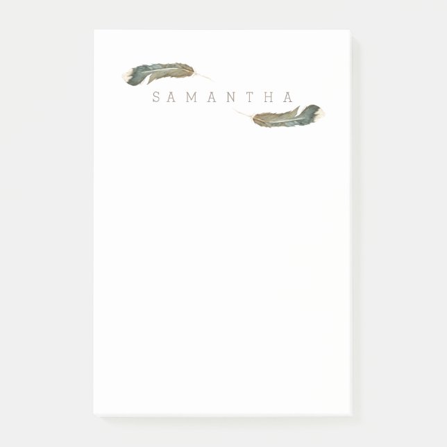 Notas Post-it® Acuarela Boho Feather | Nombre personalizado (Anverso)