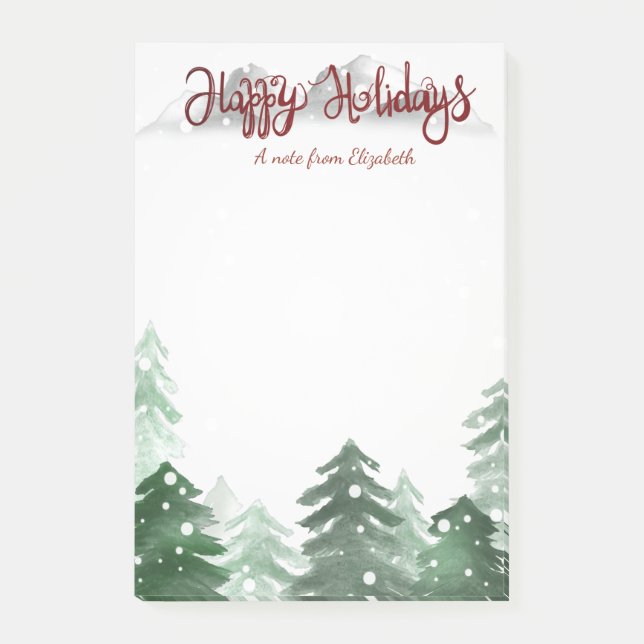 Notas Post-it® Acuarela Bosque, Felices Fiestas (Anverso)