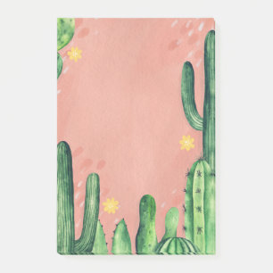Notas Post-it® Acuarela de cactus verde rosa lindo. Suculentas