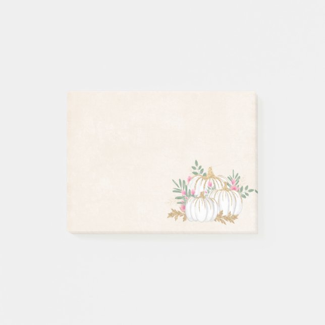 Notas Post-it® Acuarela de calabazas blancas y doradas (Anverso)