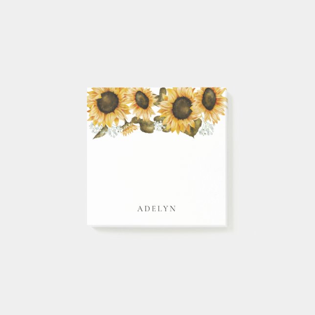 Notas Post-it® Acuarela De Girasol Rústico (Anverso)