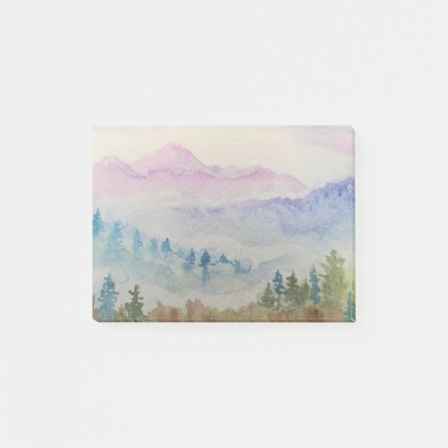 Notas Post-it® Acuarela del paisaje de la montaña (Anverso)