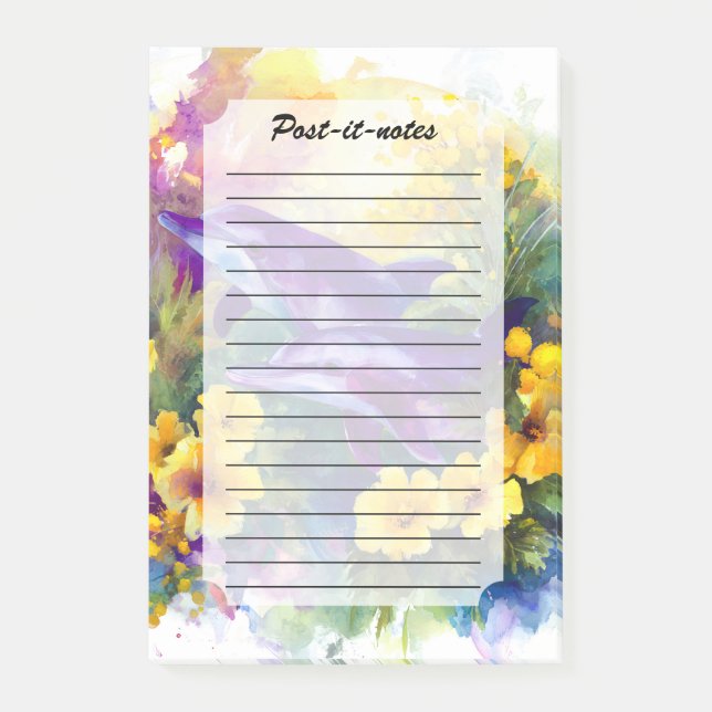 Notas Post-it® Acuarela delfines oceánicos flores tropicales (Anverso)