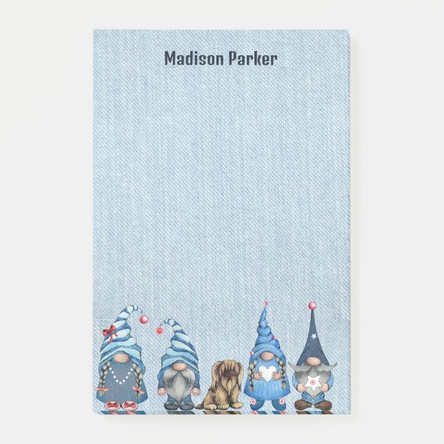 Notas Post-it® Acuarela Denim Gnomes (Anverso)