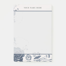Notas Post-it® Acuarela floral azul marino con nombre