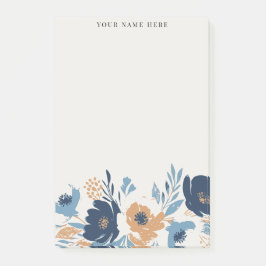 Notas Post-it® Acuarela floral azul polvoriento y naranja con nom