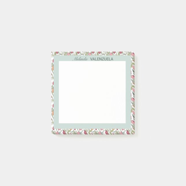 Notas Post-it® Acuarela floral de tulipano verde bonito (Anverso)