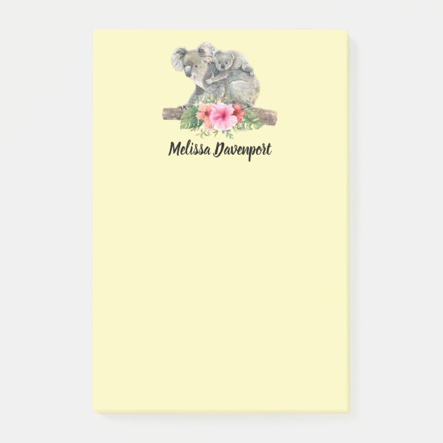 Notas Post-it® Acuarela Koala Bears Cuece Mamá Y Bebé (Anverso)