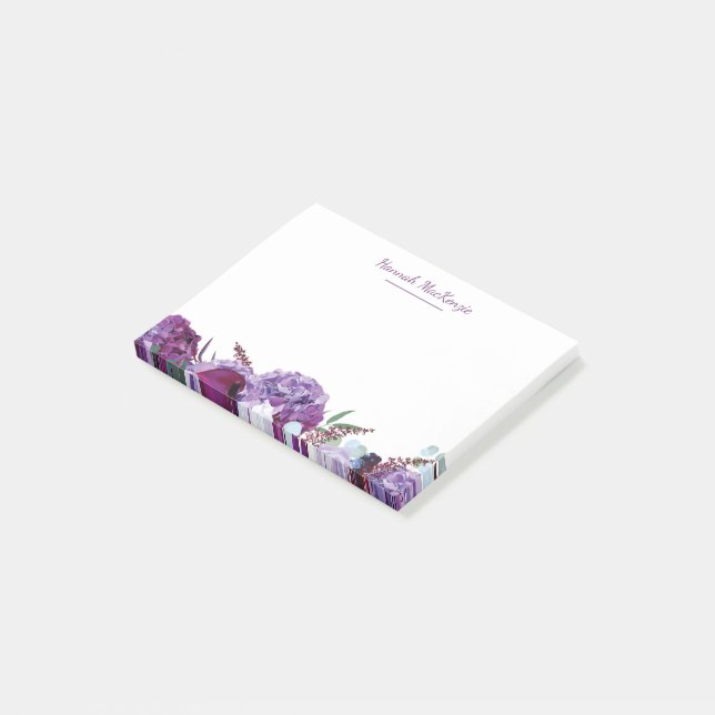 Notas Post-it® Acuarela moderna floral morada personalizada (En perspectiva)