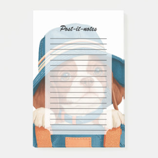 Notas Post-it® Acuarela Perro Marrón Blanco Sombrero Azul Mascota