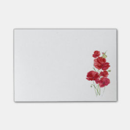 Notas Post-it® Acuarela Rojo Poppies Flores Hummingbird Bird Fl