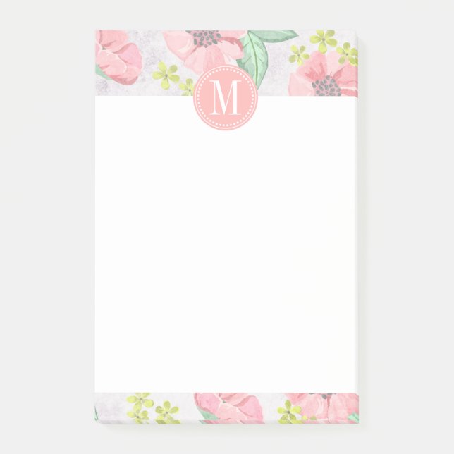 Notas Post-it® Acuarela rosada floral retra personalizada (Anverso)