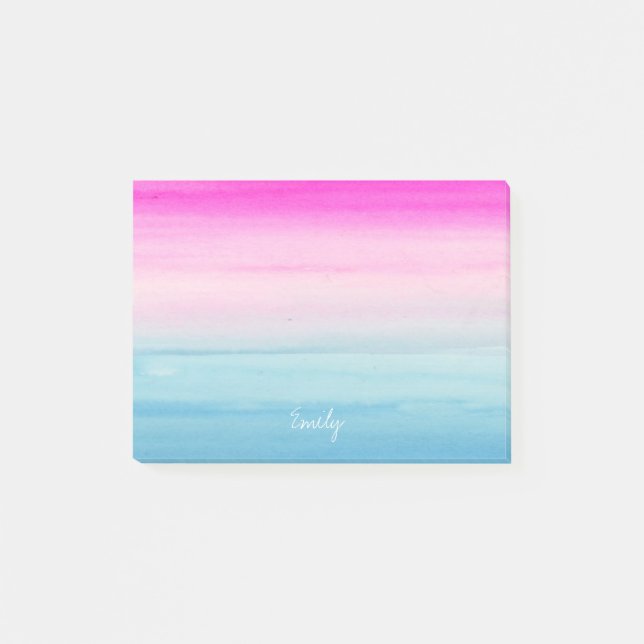 Notas Post-it® Acuarela rosada y azul de Ombre personalizada (Anverso)
