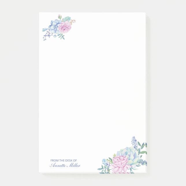Notas Post-it® Acuarela Suculenta Floral Personal (Anverso)
