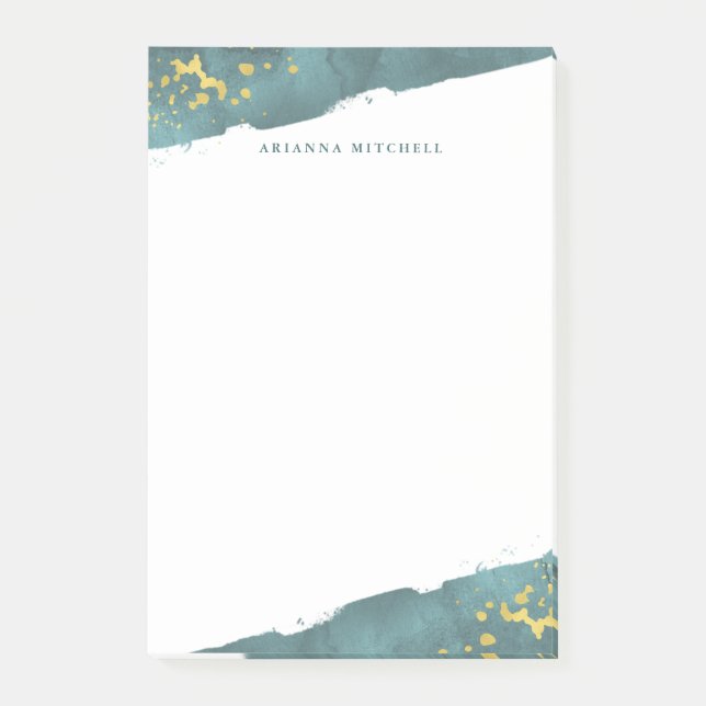 Notas Post-it® Acuarela verde azulada y oro del romance el | (Anverso)