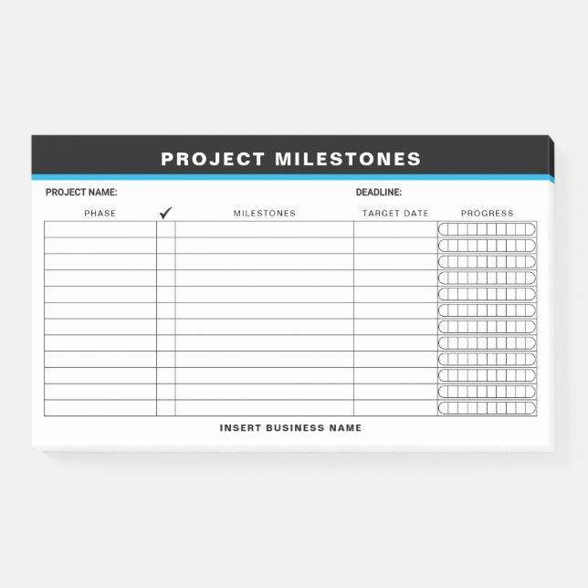 Notas Post-it® Add Name Project Milestones Tracker Sticky Notes (Anverso)
