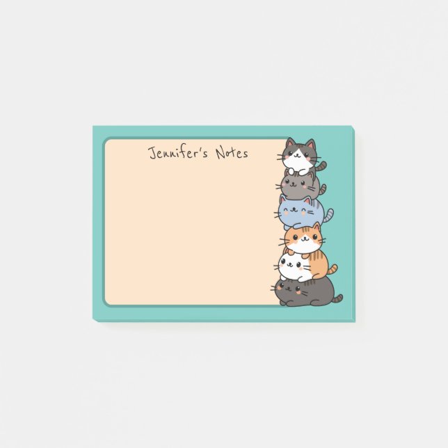 Notas Post-it® Adorable Personalizado De Kawaii Stack Of Kitty Ca (Anverso)