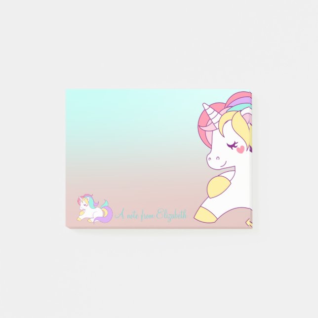 Notas Post-it® Adorable Unicornio de Arcoíris, Ombre -Personaliza (Anverso)