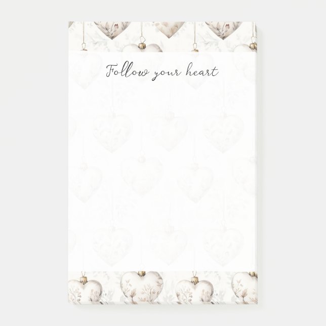Notas Post-it® Adornos Corazones Grises Crema Chic   (Anverso)