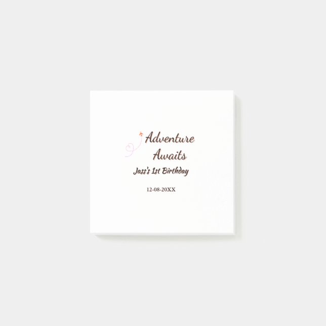 Notas Post-it® Adventure awaits 1st birthday name date planeretro (Anverso)