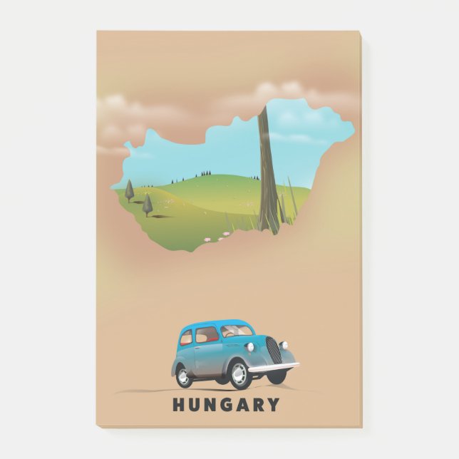 Notas Post-it® Afiche de viaje con mapa ilustrado de Hungría (Anverso)