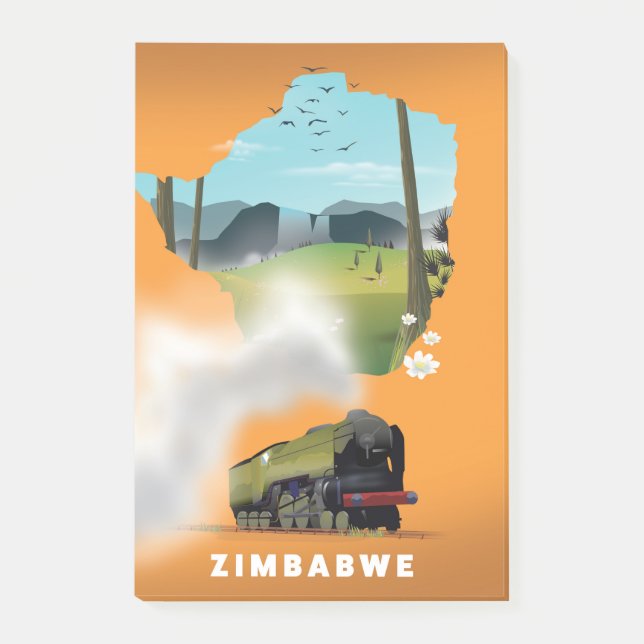 Notas Post-it® Afiche ilustrado del mapa de Zimbabue (Anverso)