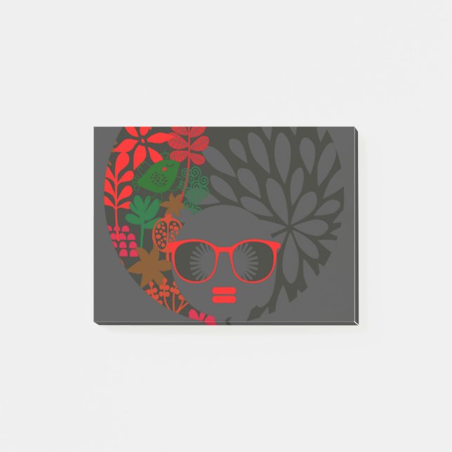 Notas Post-it® Afro Diva Rojo Verde Pizarra Negro (Anverso)