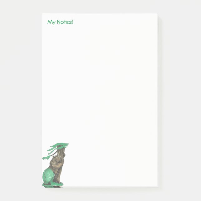 Notas Post-it® Agarrado de árbol divertido lindo oso lentes verde (Anverso)