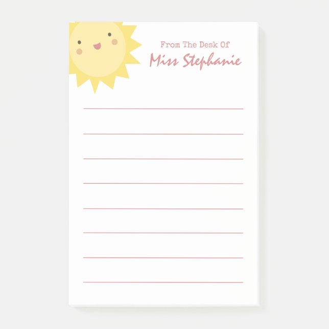 Notas Post-it® Agradable Sencillo Sol De La Oficina Del Profesor (Anverso)