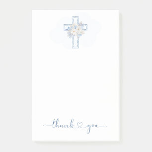 Notas Post-it® Agradecimiento de Bautizo/Cruz Floral Azul 