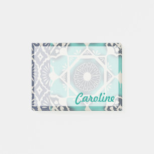 Notas Post-it® Agrega tu nombre  Blue Batik Tile II