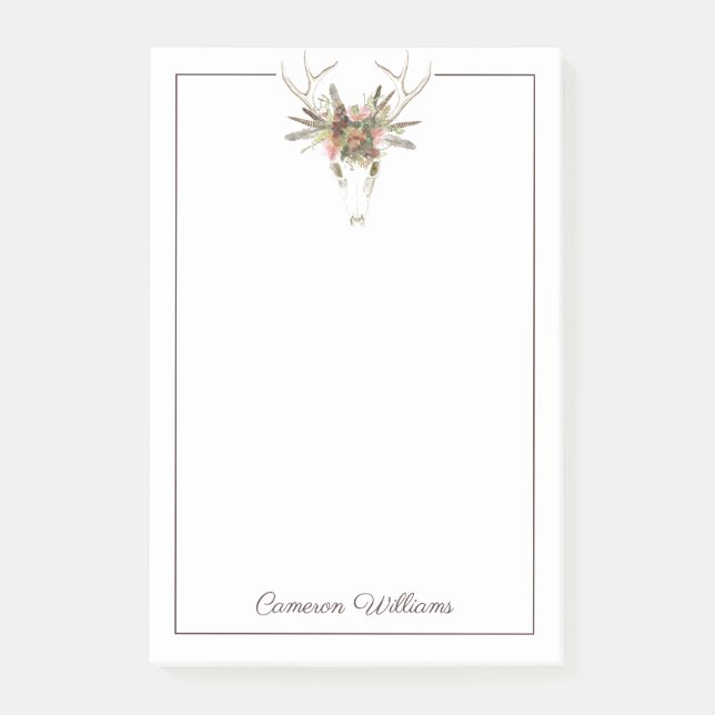Notas Post-it® Agrega tu nombre | Calavera de ciervos y flores (Anverso)