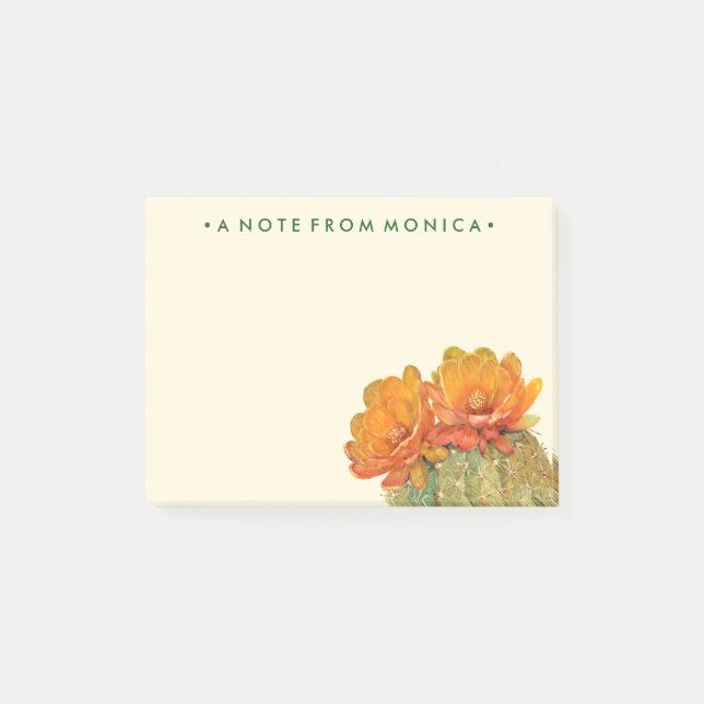 Notas Post-it® Agrega tu nombre | Flores Naranjas Cactus (Anverso)
