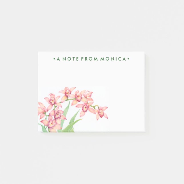 Notas Post-it® Agrega tu nombre | Flores rosa acuarelas (Anverso)