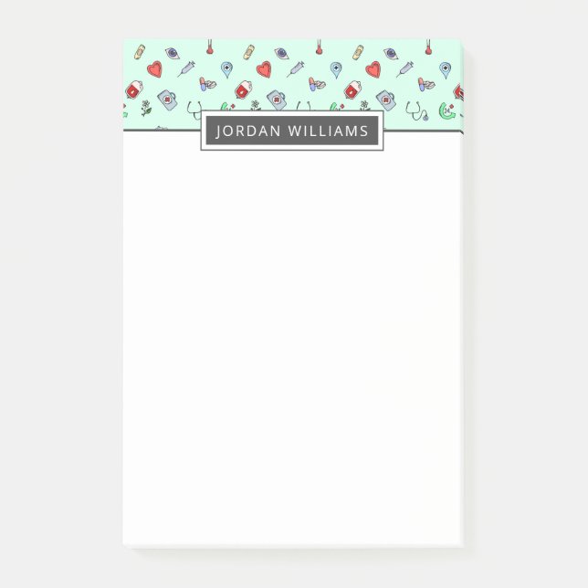 Notas Post-it® Agrega tu nombre | Patrón de iconos médicos reduci (Anverso)