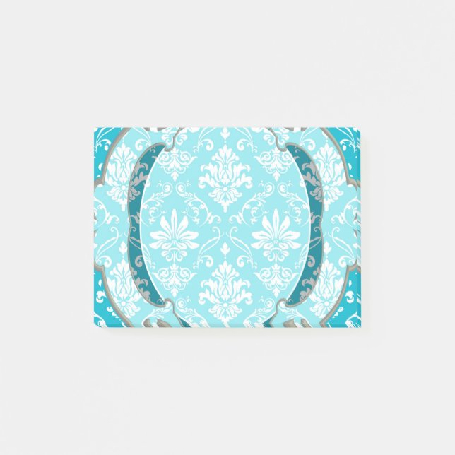Notas Post-it® Aguamarina azul y damasco blanco (Anverso)