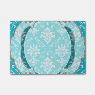 Notas Post-it® Aguamarina azul y damasco blanco