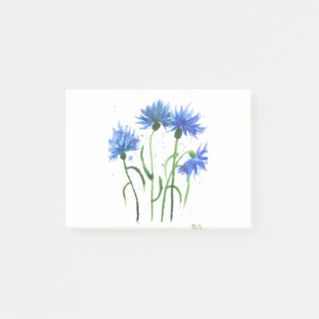 Notas Post-it® Aguamarinas flores azules acuarela (Anverso)