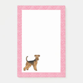 Notas Post-it® Airedale Bingley Terrier Dog Patrón cardíaco rosad